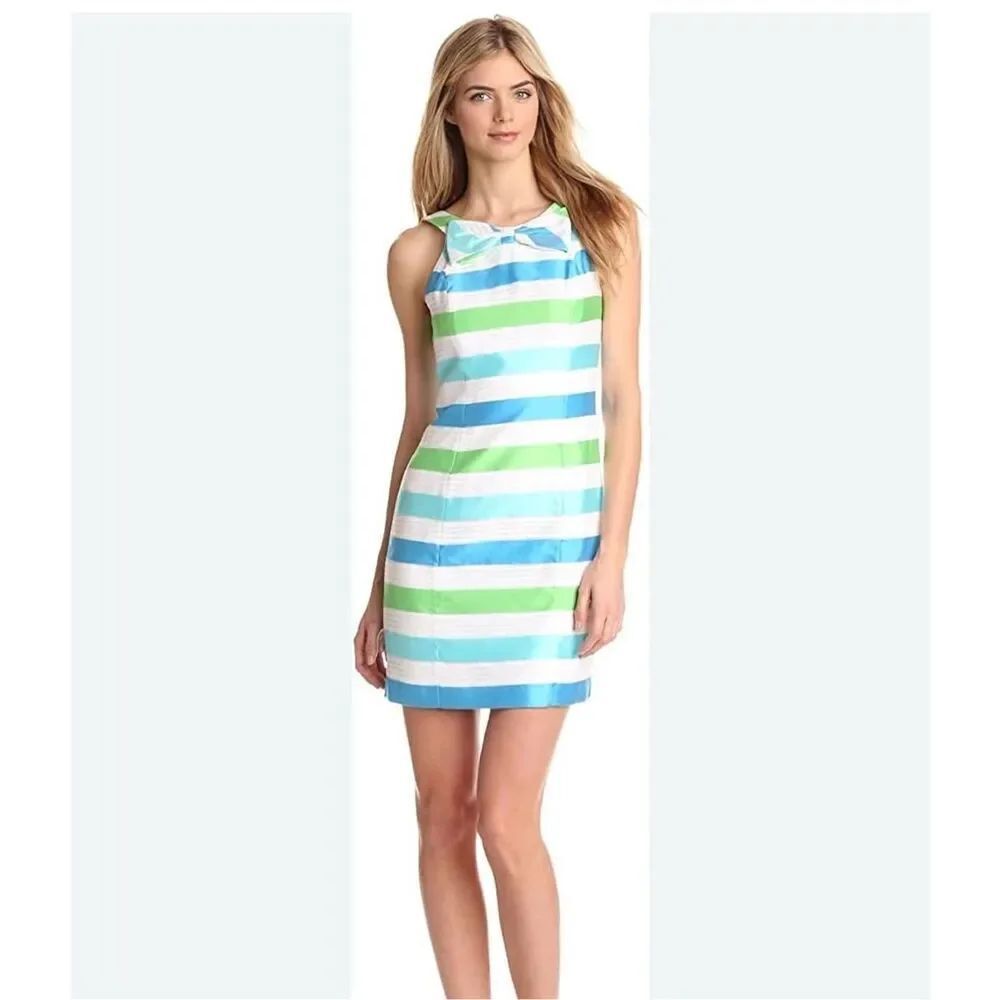 Lilly Pulitzer Henley Corded Organza silk blend Striped Sheath Dress bow size 10